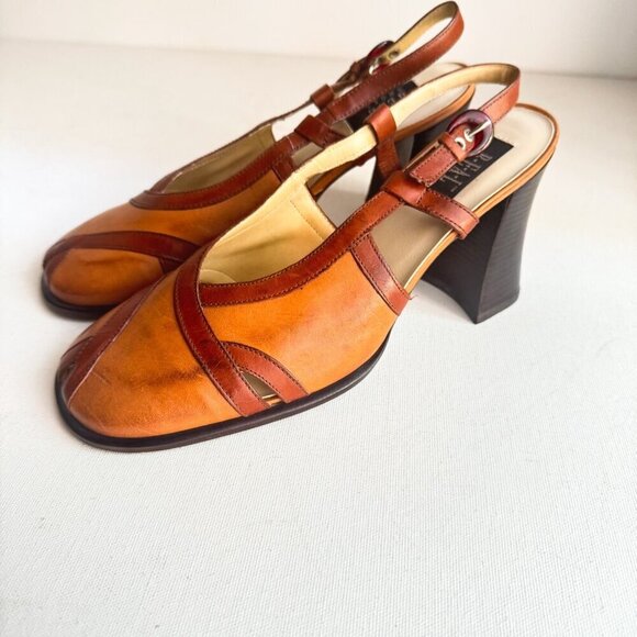 Vintage y2k REAL Shoes Square Toe Block Heel Leather Slingbacks 7 - Picture 9 of 12